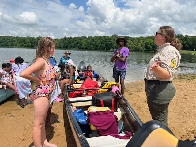 Girls meeting a park ranger